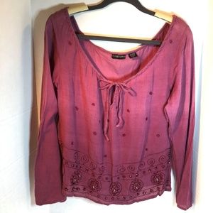 Magazine BoHo Burgundy Long Sleeve Beaded Large